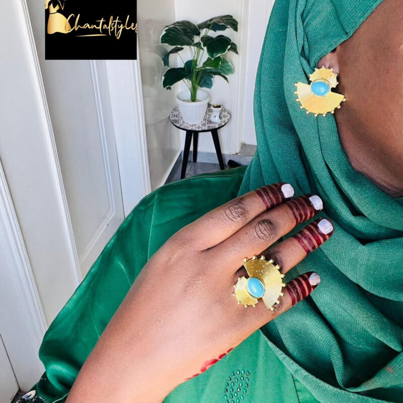 Ensemble boucle d’oreille, bague, acier inoxydable