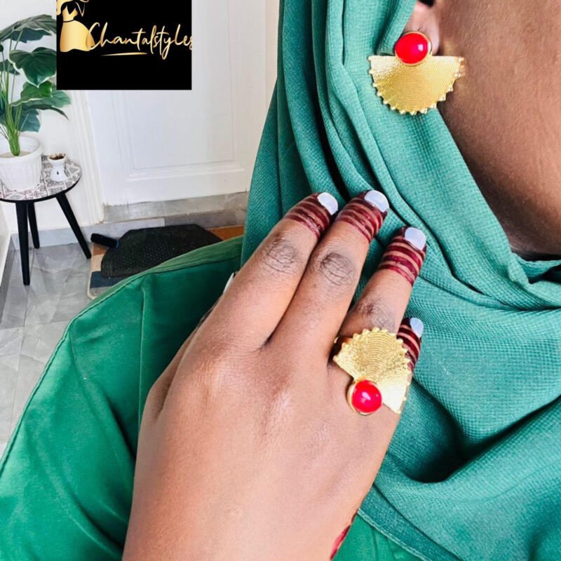 Ensemble boucle d’oreille, bague, acier inoxydable